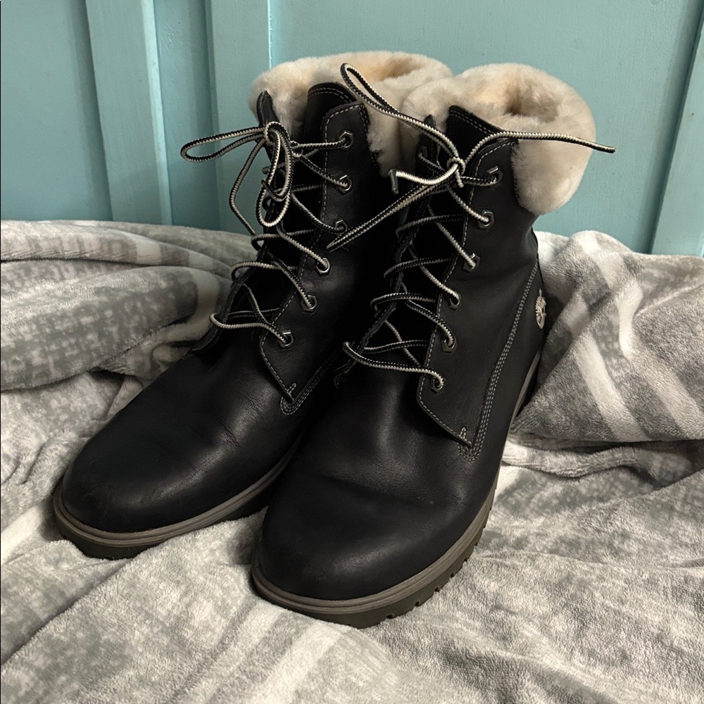 Timberland Women's Black & White High Top Leather Winter Boots - Picture 2 of 11